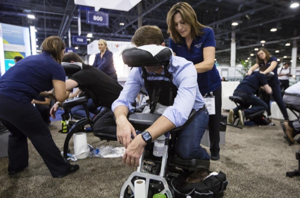 Attendees at Money 20/20 Conference receive chair massage in Las Vegas